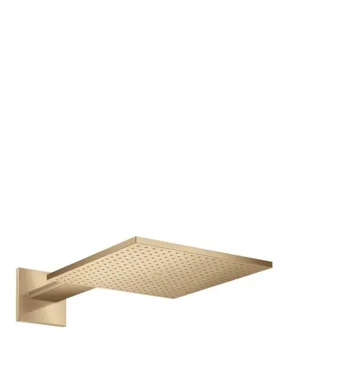 Brausekopfanordnung in Brushed Bronze mit quadratischem Design, montagebereit an einem Wandarm, von der Marke AXOR, zur Installation in Duschbereichen.
